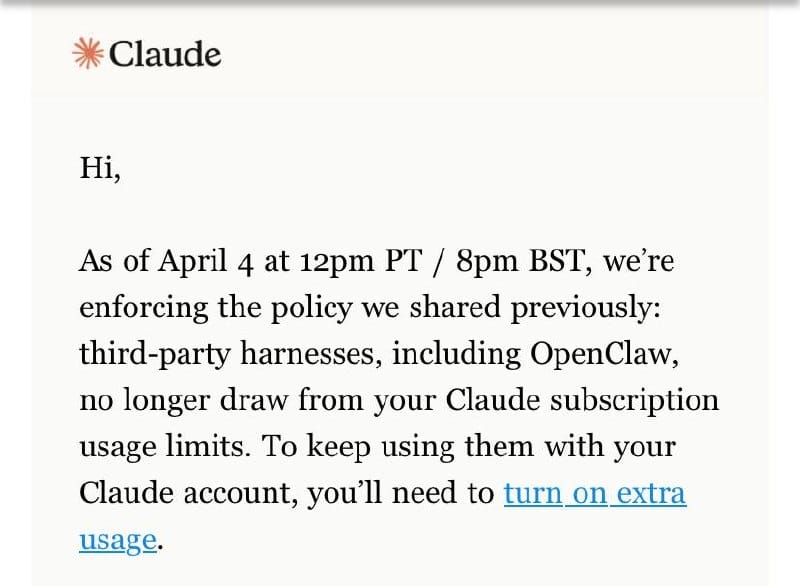 Capture montrant qu’OpenClaw est explicitement sorti du quota standard Claude
